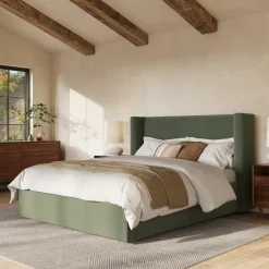 Calabri Queen Velvet Bed - Hale Fir Green