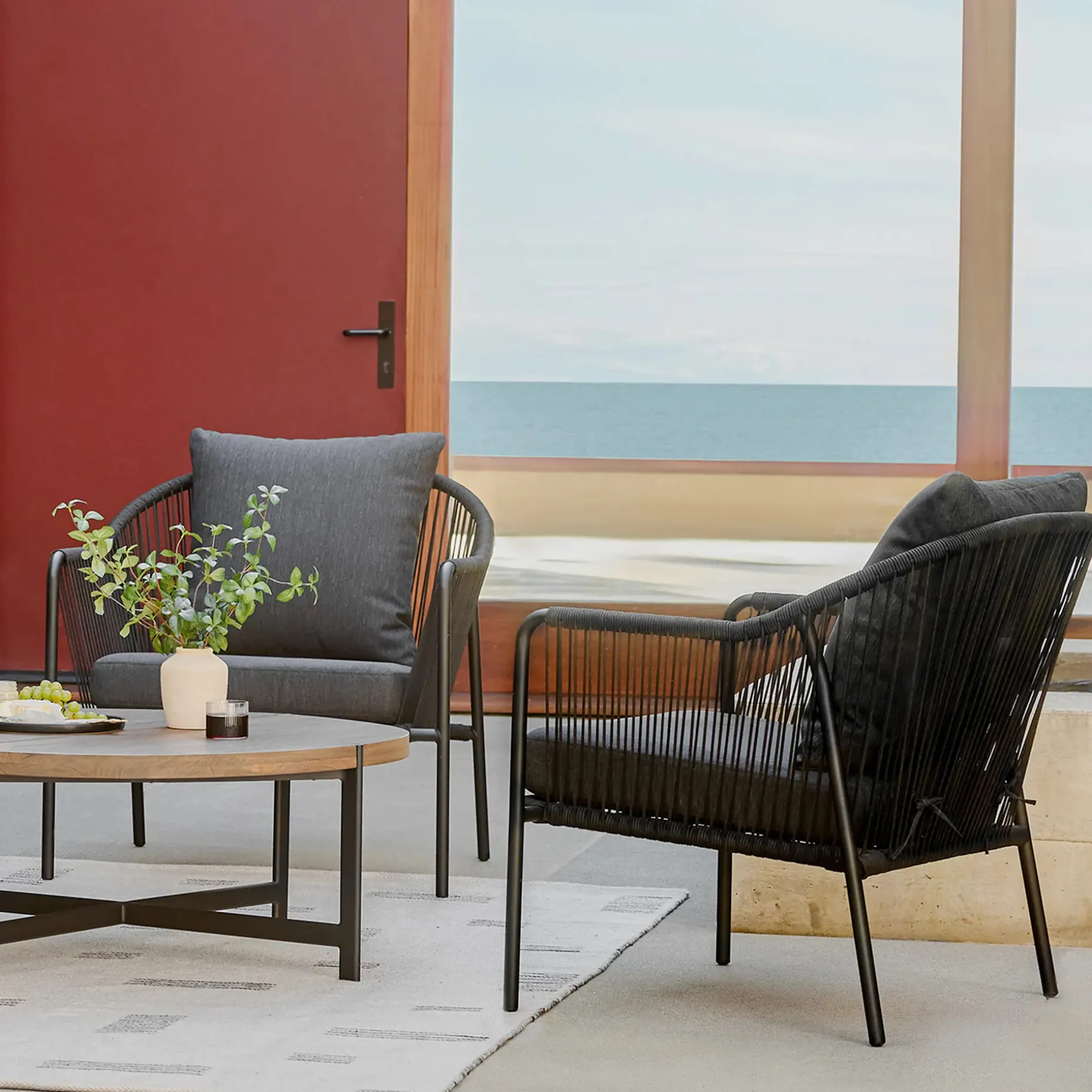 Calicut 33" Outdoor Lounge Chair Set - Coast Black