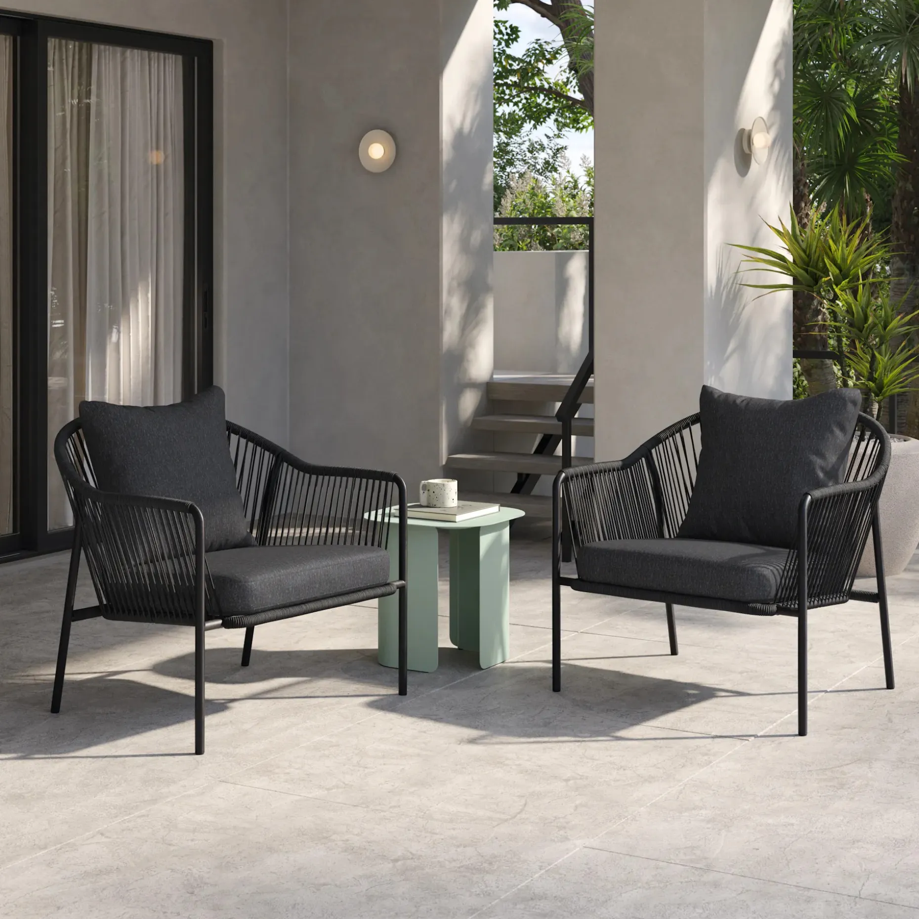 Calicut 33" Outdoor Lounge Chair Set - Coast Black