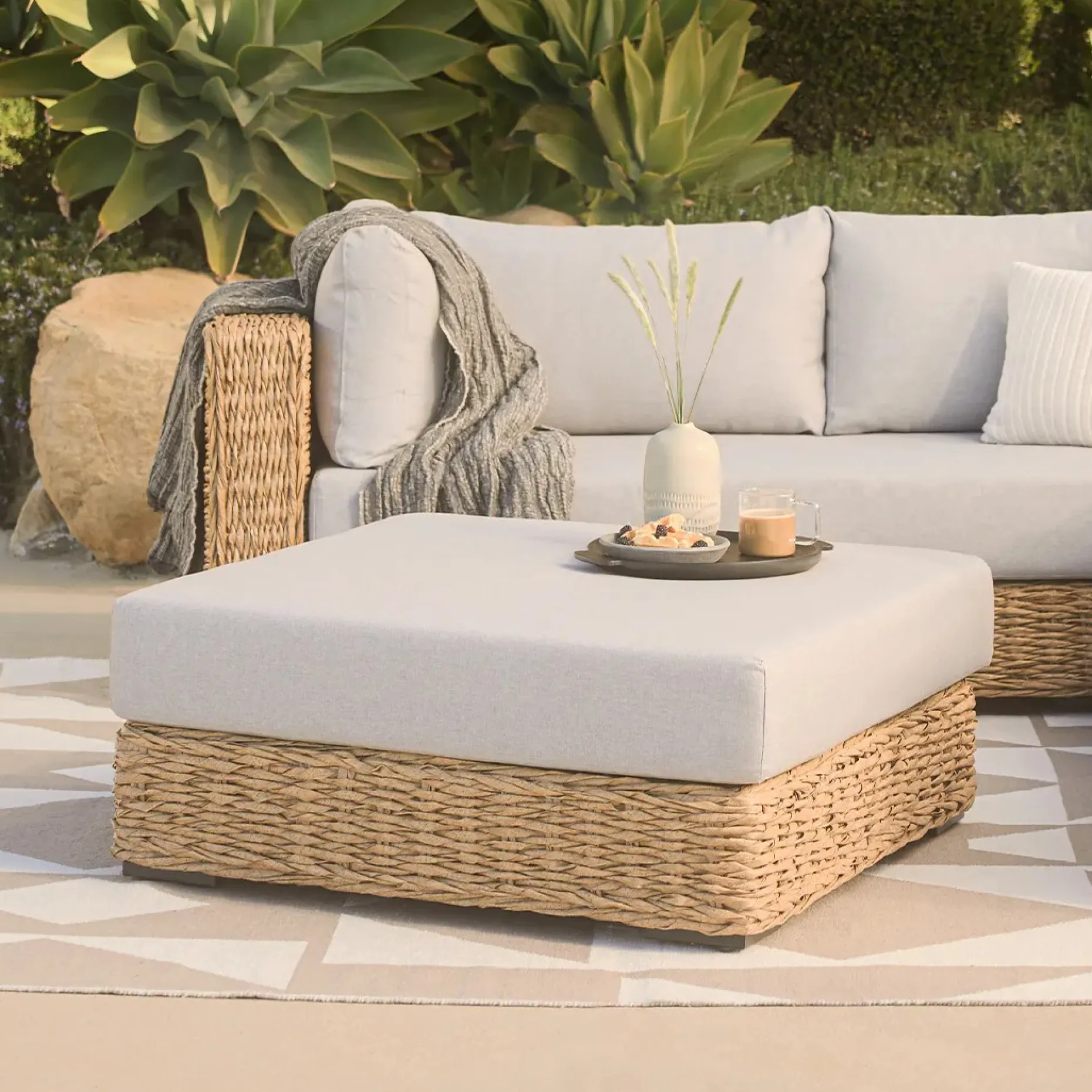 Capra 37.5" Outdoor Ottoman - Beach Sand