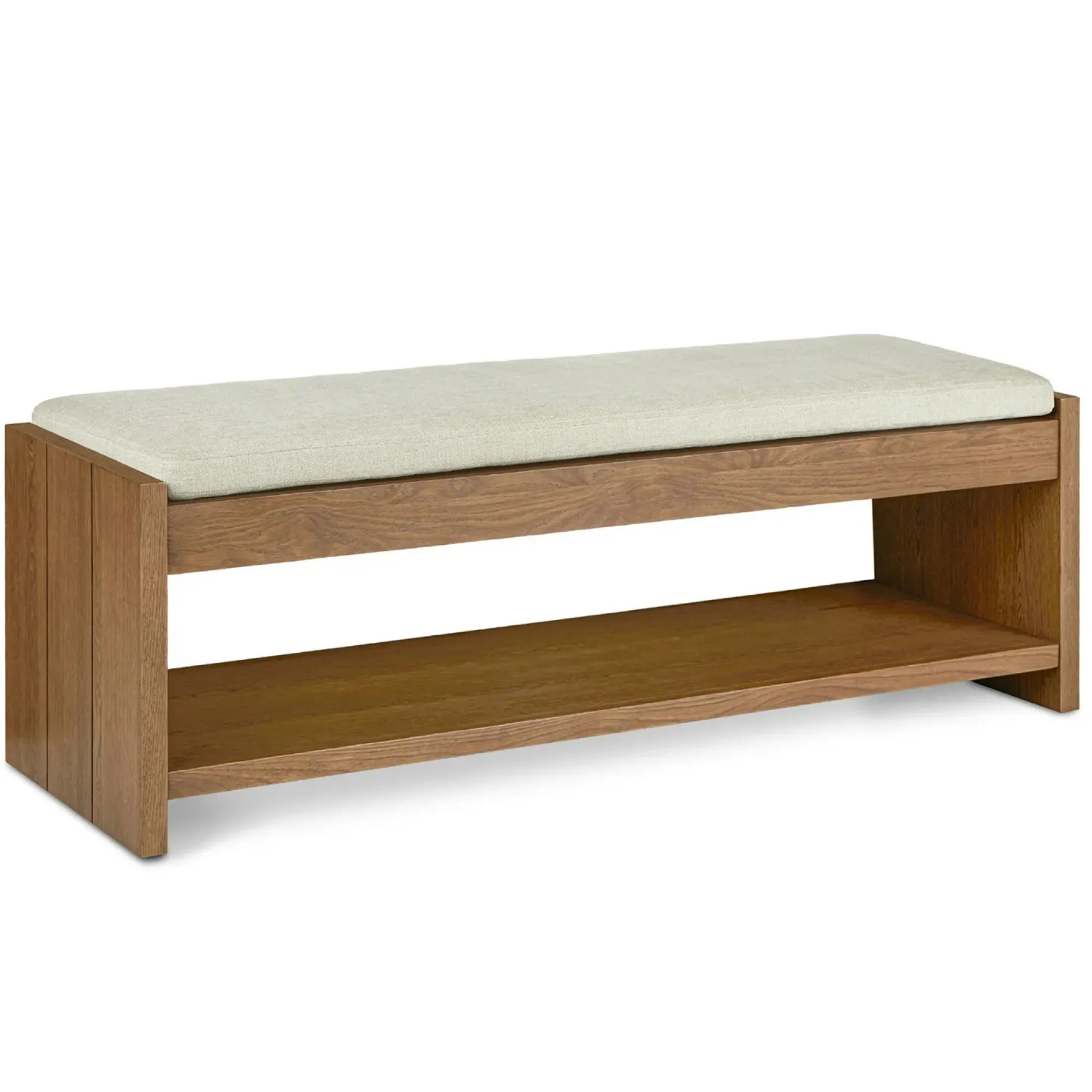 Cassie 56" Bench - Smoked Oak and Taupe Chenille