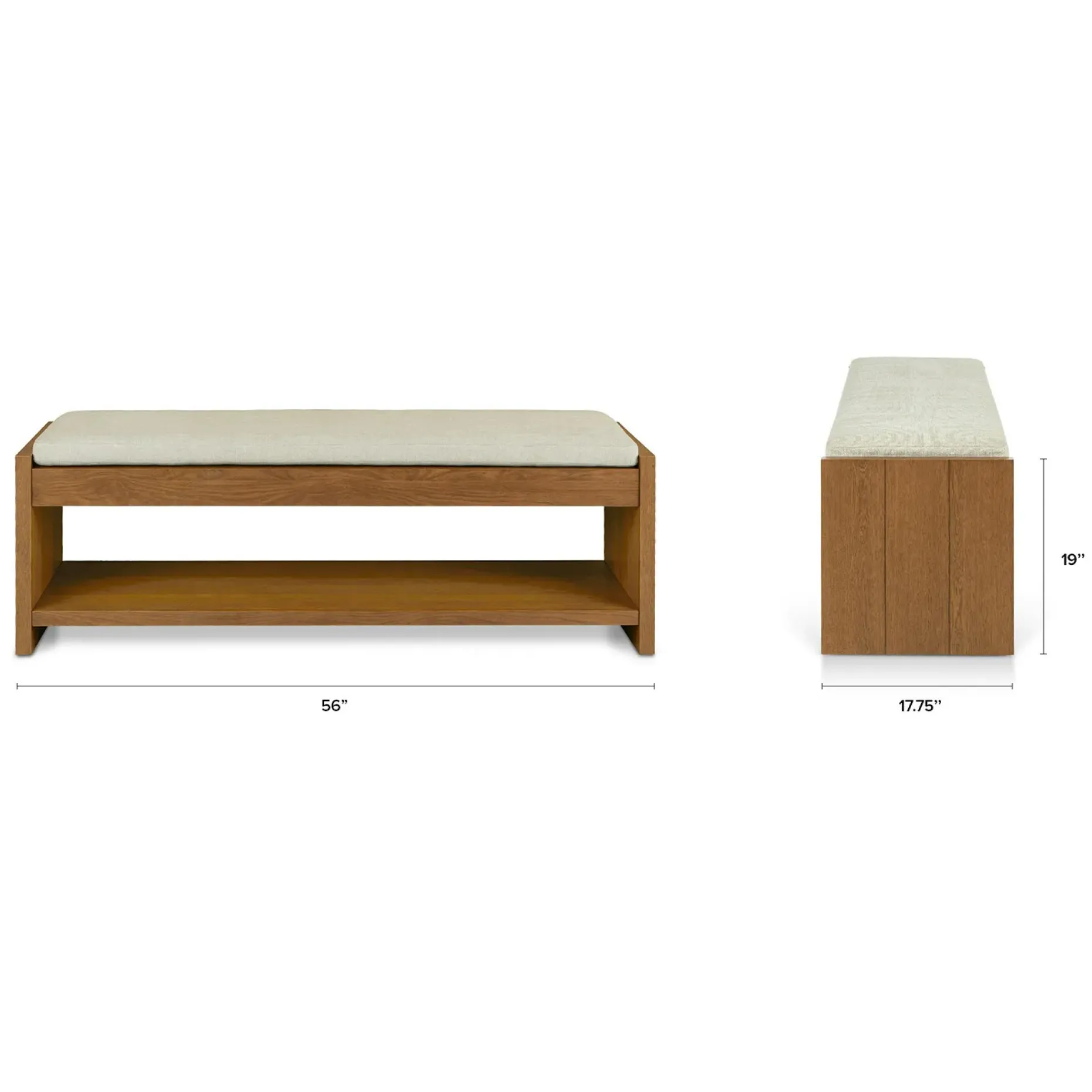 Cassie 56" Bench - Smoked Oak and Taupe Chenille