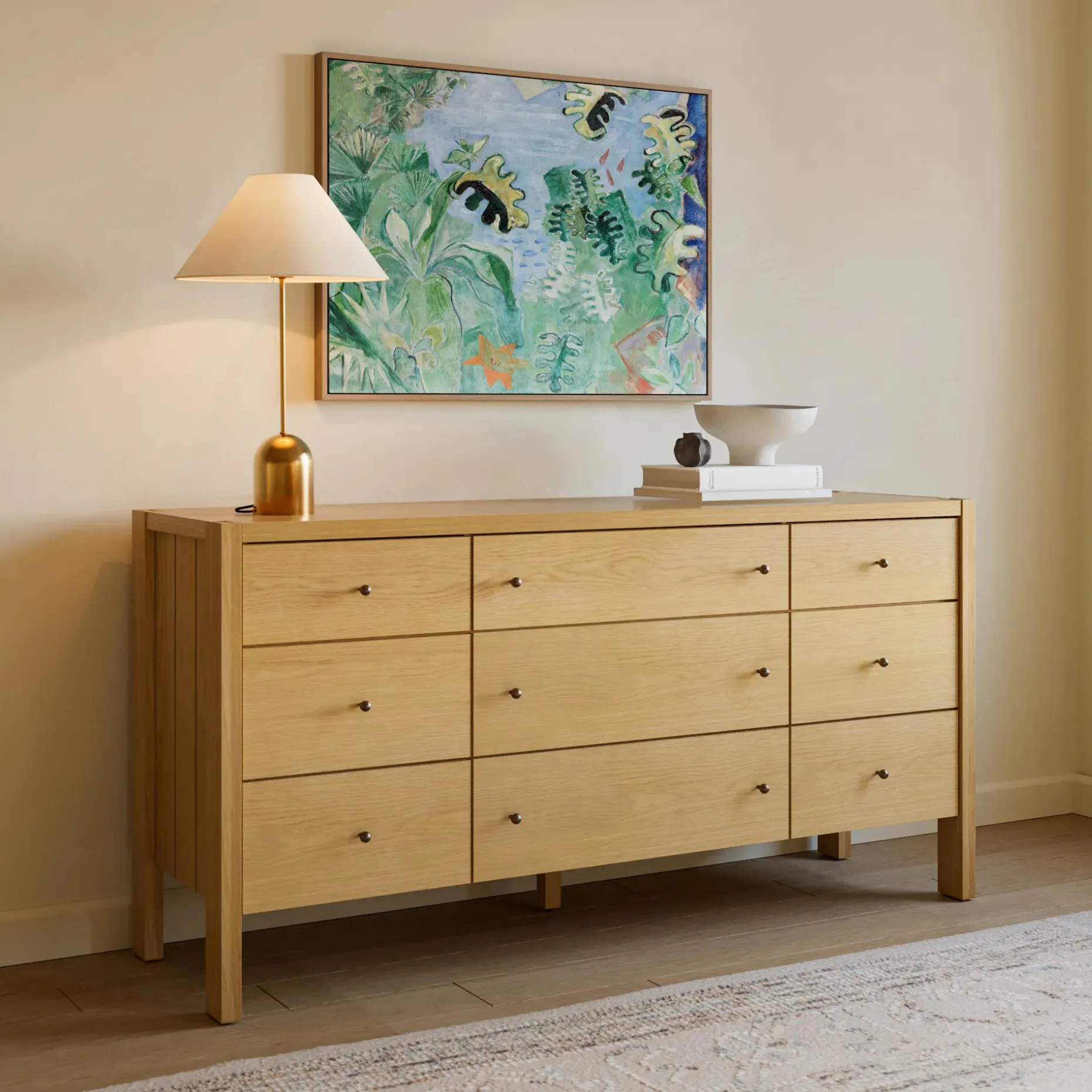 Cassie 9-Drawer Triple Dresser - Natural Oak