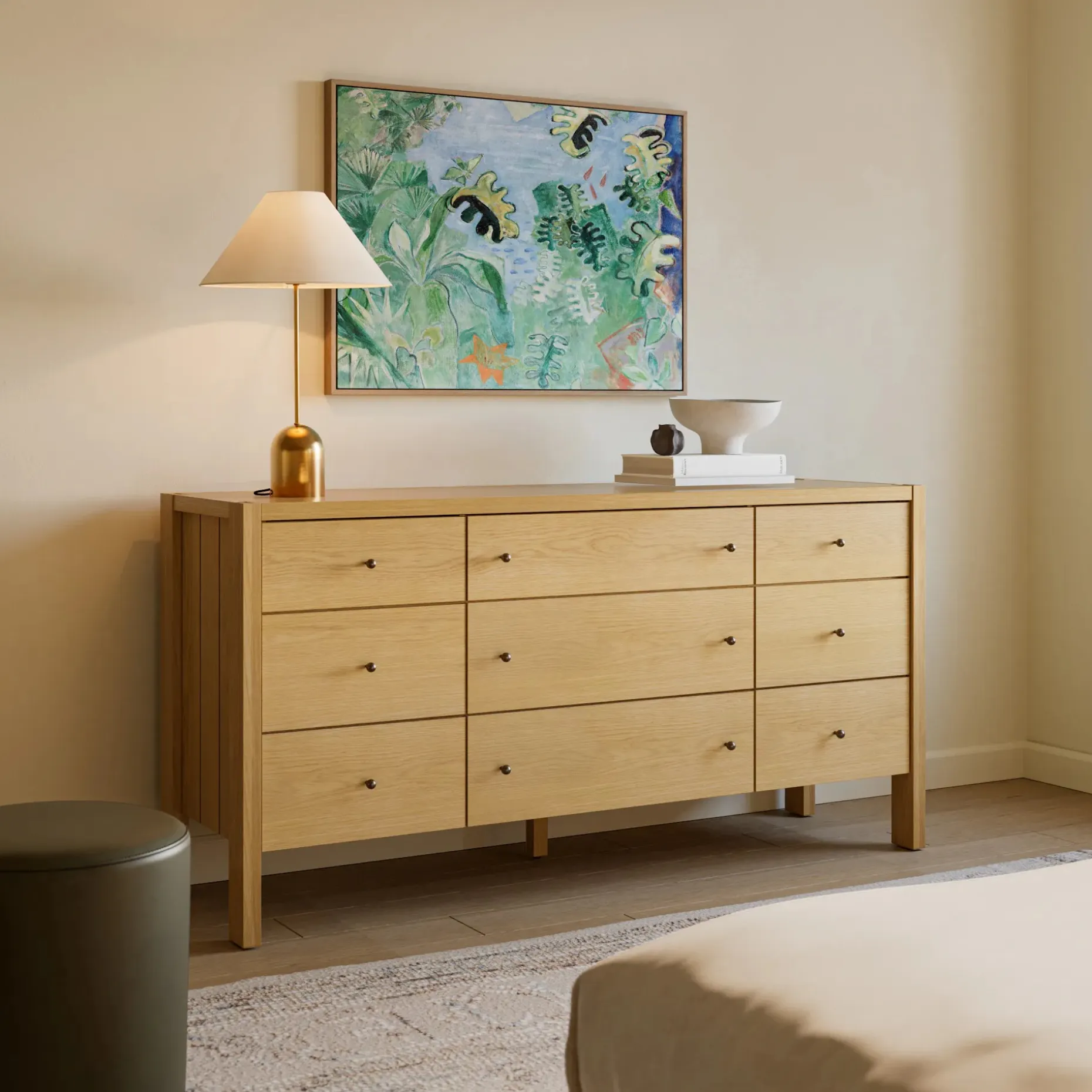 Cassie 9-Drawer Triple Dresser - Natural Oak