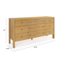Cassie 9-Drawer Triple Dresser - Natural Oak