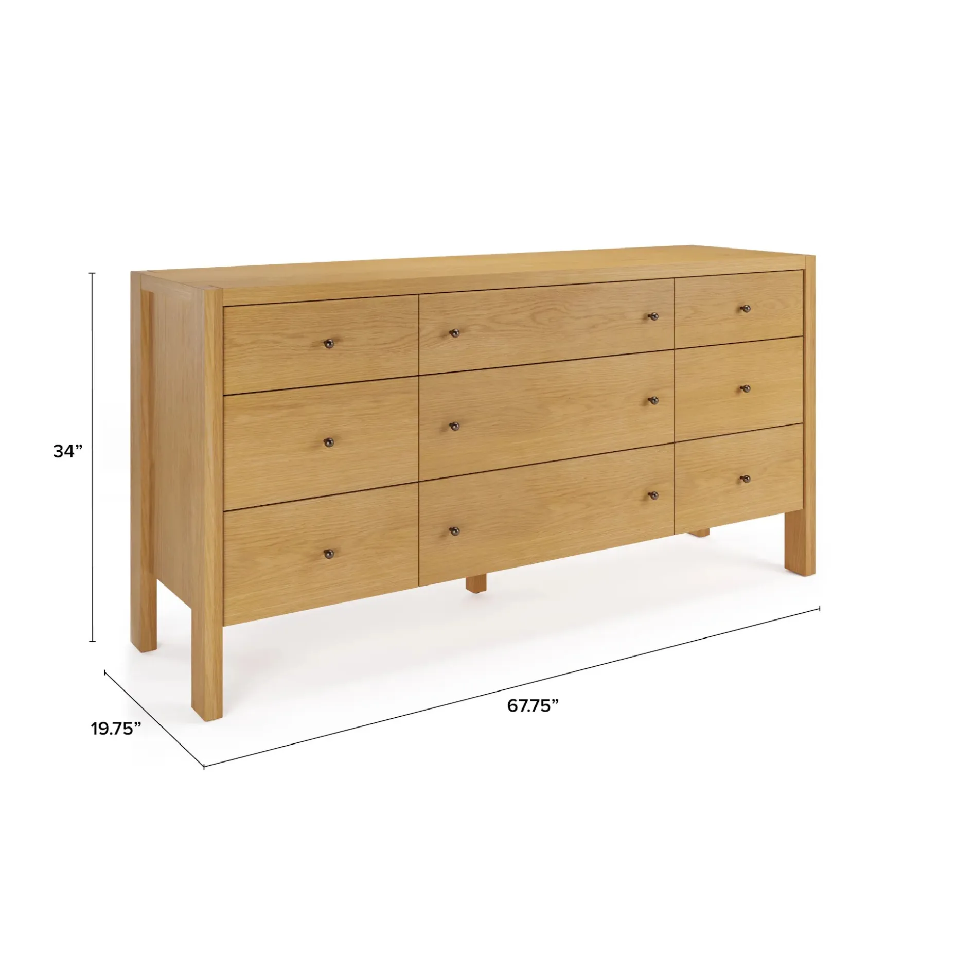 Cassie 9-Drawer Triple Dresser - Natural Oak