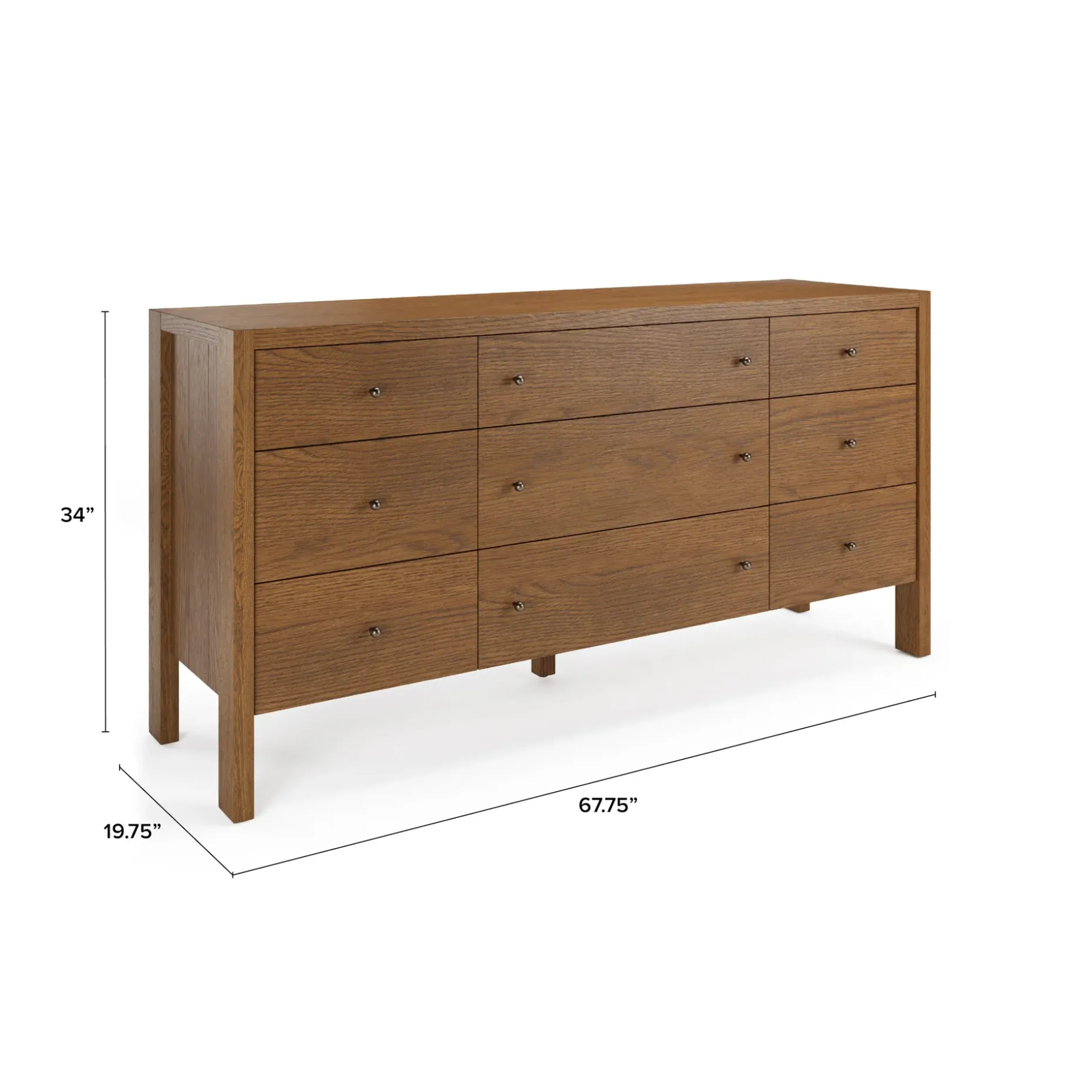 Cassie 9-Drawer Triple Dresser - Smoked Oak