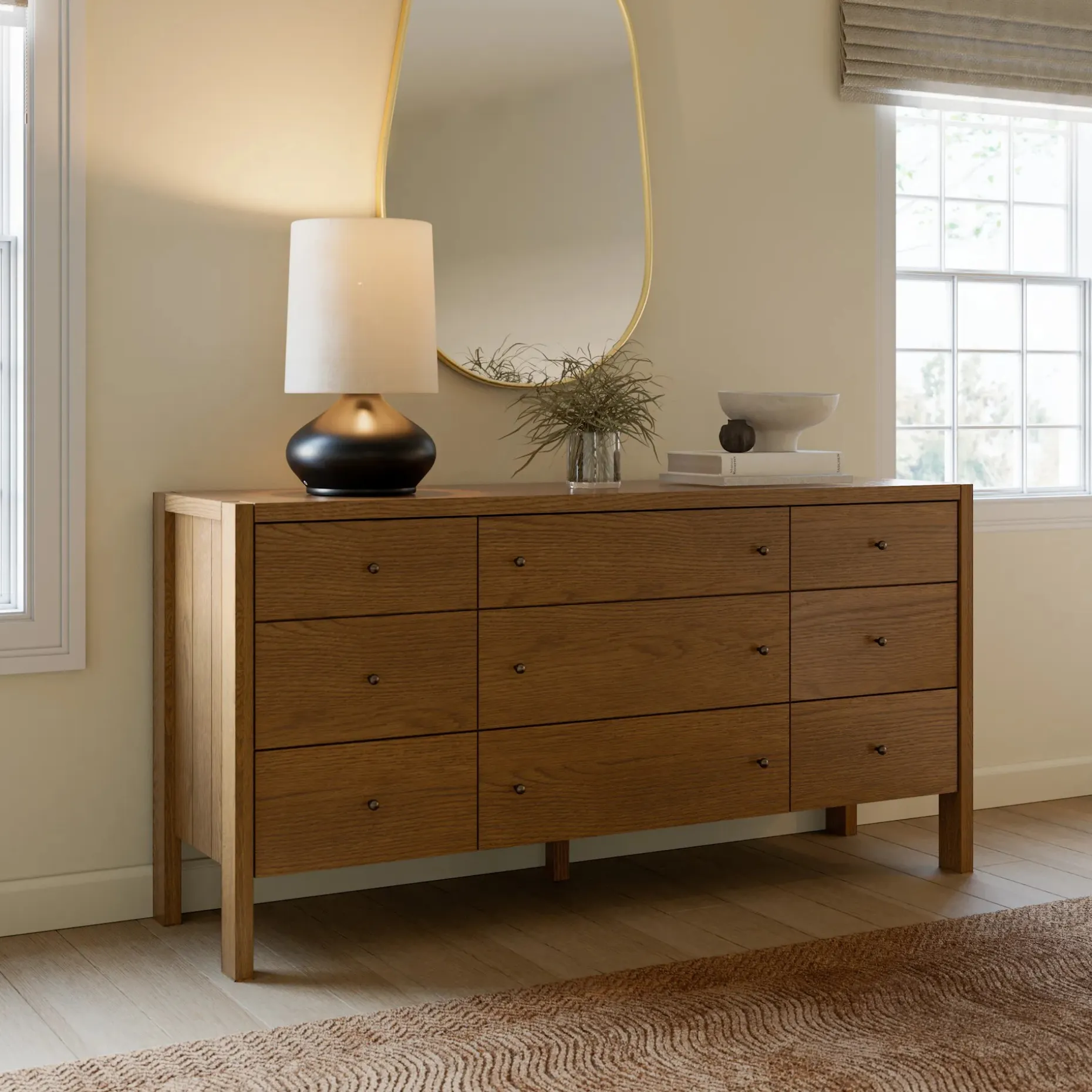 Cassie 9-Drawer Triple Dresser - Smoked Oak