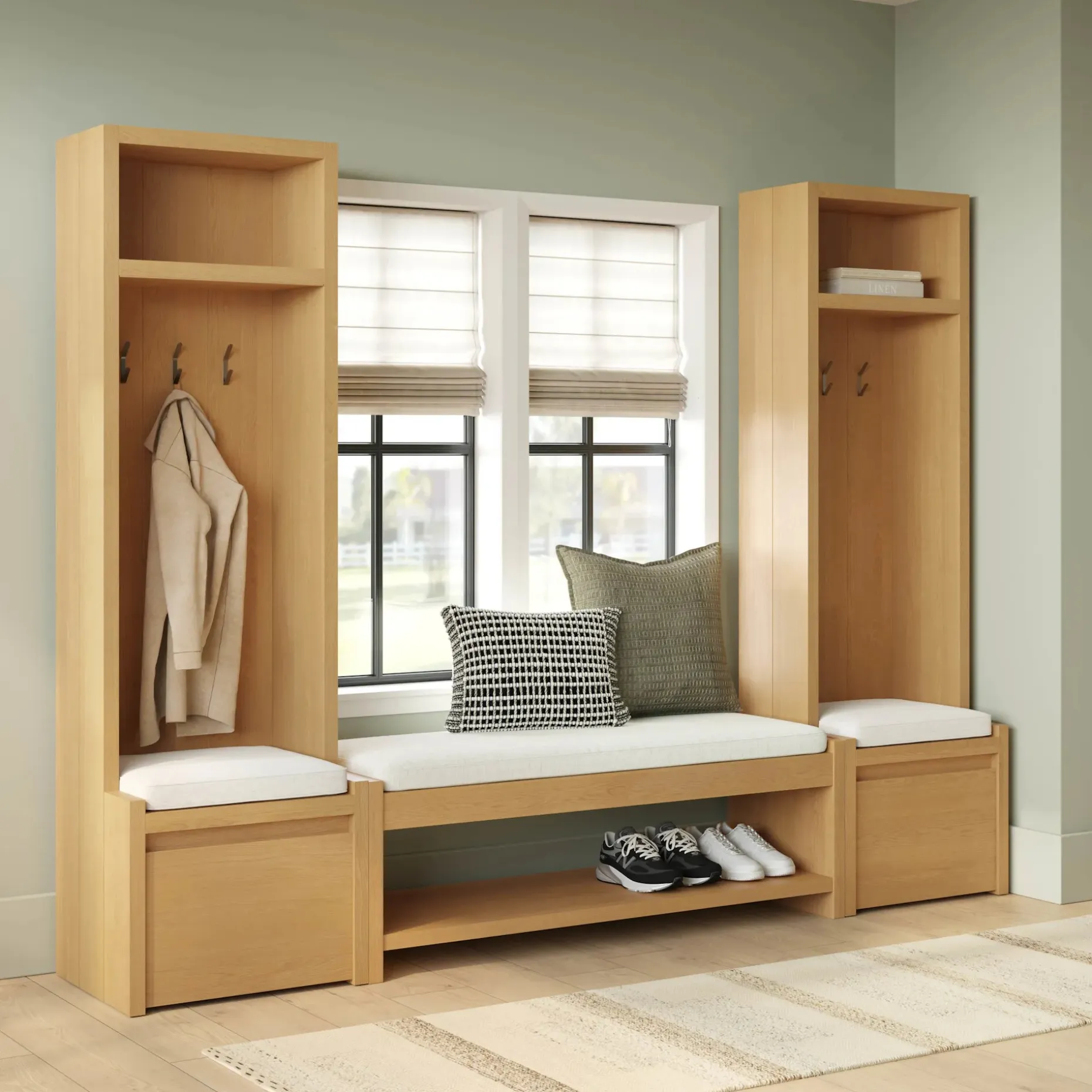 Cassie 22" Hall Tree - Natural Oak and Ivory Chenille