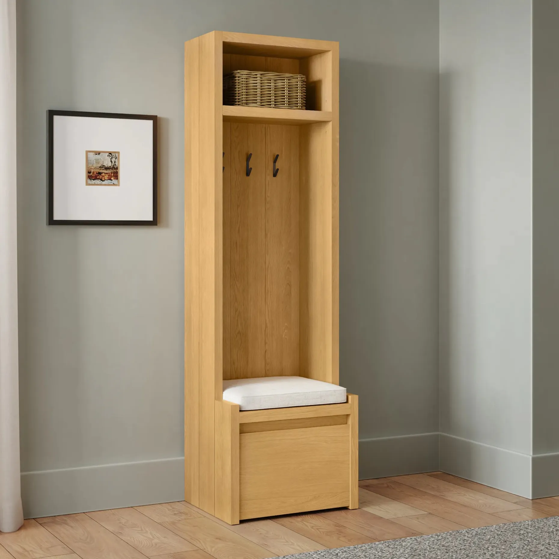 Cassie 22" Hall Tree - Natural Oak and Ivory Chenille