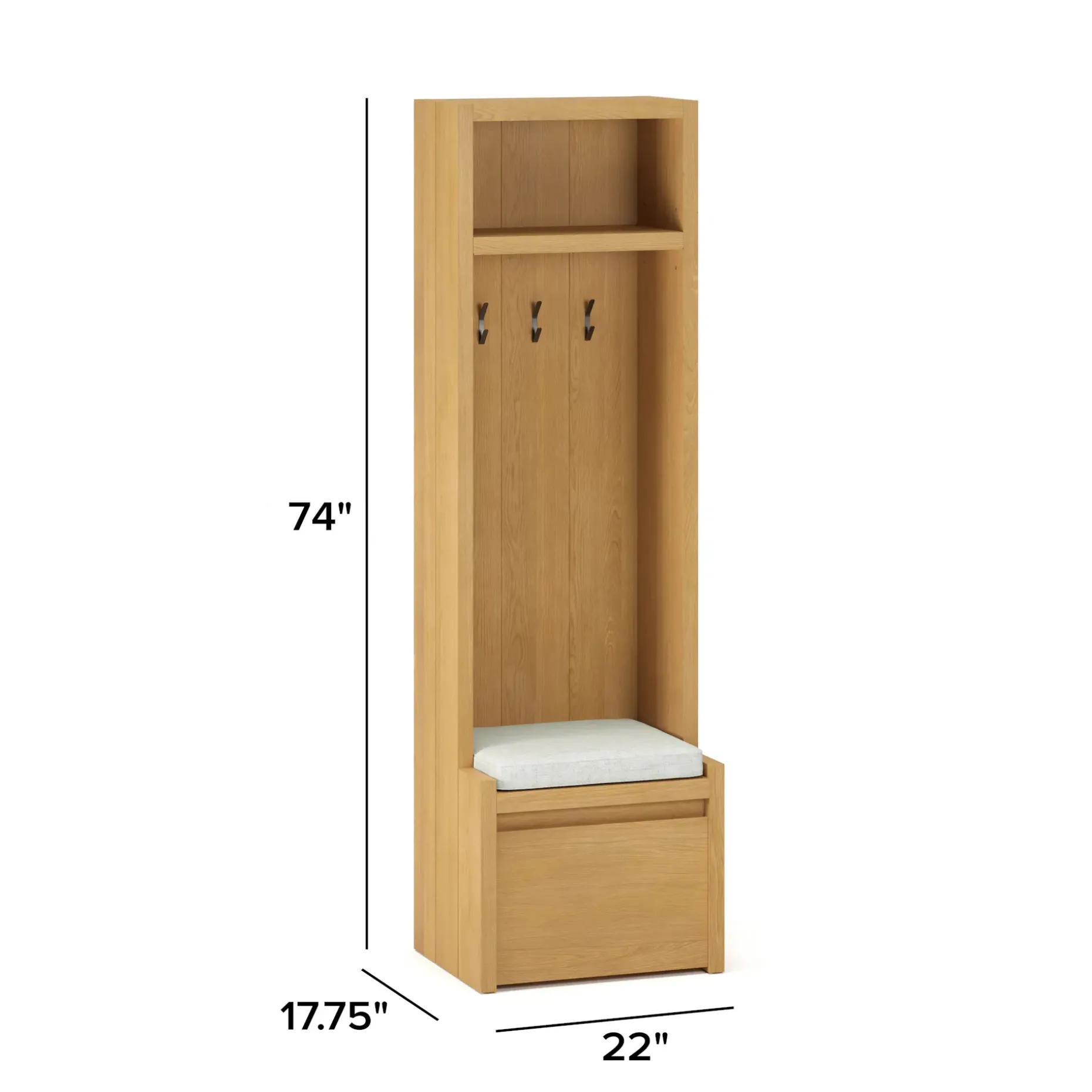 Cassie 22" Hall Tree - Natural Oak and Ivory Chenille