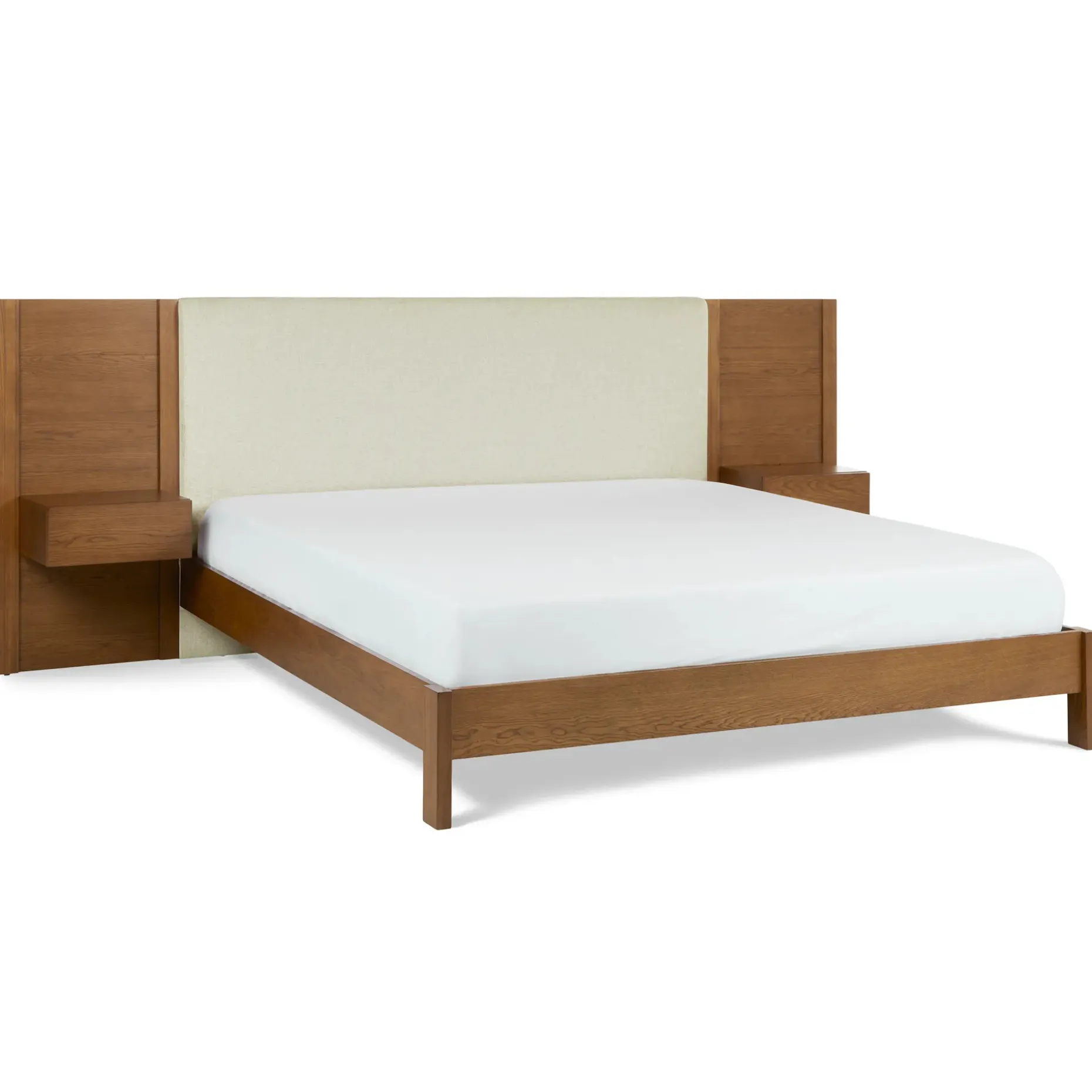 Cassie King Upholstered Bed with Nightstands - Smoked Oak and Taupe Chenille