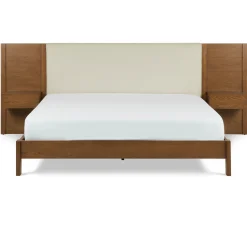 Cassie King Upholstered Bed with Nightstands - Smoked Oak and Taupe Chenille