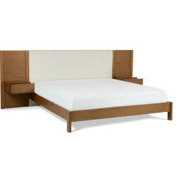 Cassie King Upholstered Bed with Nightstands - Smoked Oak and Taupe Chenille