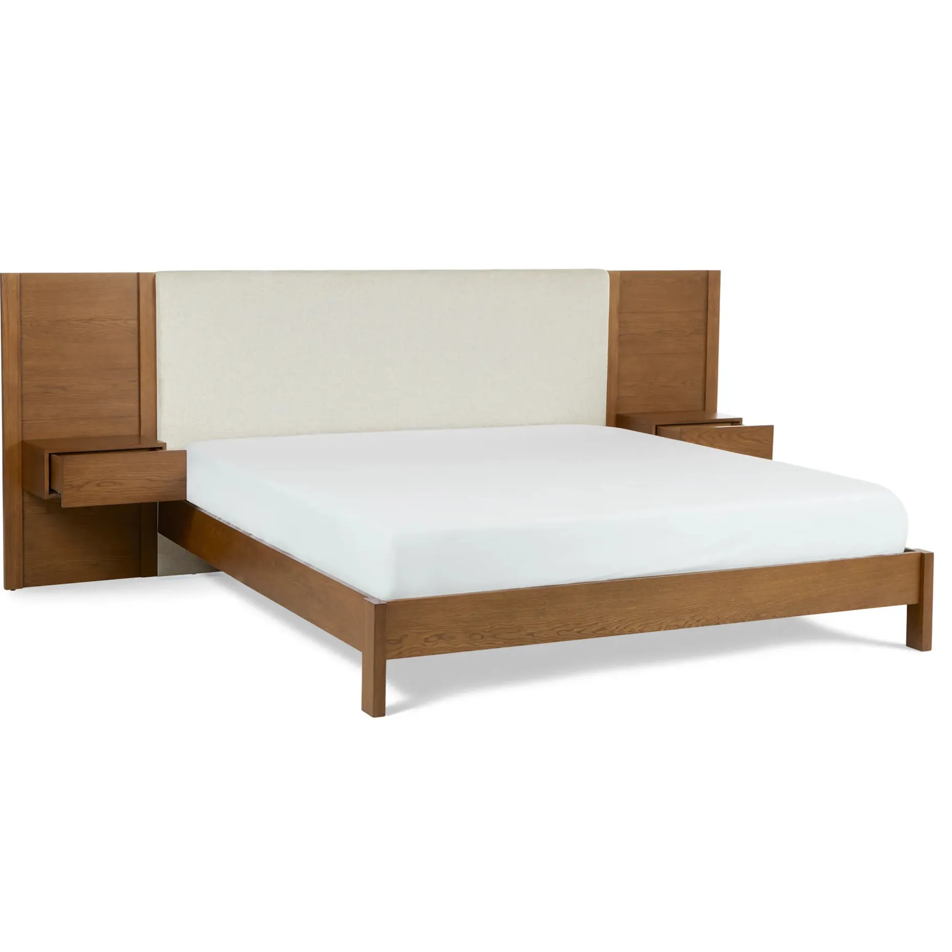 Cassie King Upholstered Bed with Nightstands - Smoked Oak and Taupe Chenille