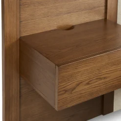 Cassie King Upholstered Bed with Nightstands - Smoked Oak and Taupe Chenille