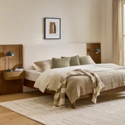 Cassie King Upholstered Bed with Nightstands - Smoked Oak and Taupe Chenille