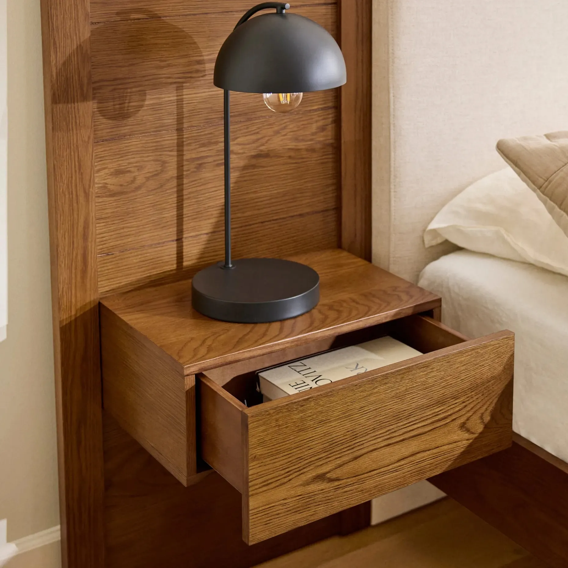 Cassie King Upholstered Bed with Nightstands - Smoked Oak and Taupe Chenille