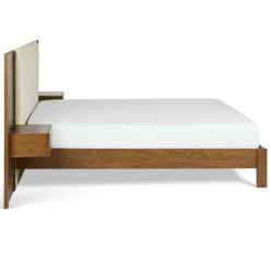 Cassie King Upholstered Bed with Nightstands - Smoked Oak and Taupe Chenille