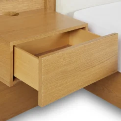 Cassie King Upholstered Bed with Nightstands - Natural Oak and Ivory Chenille