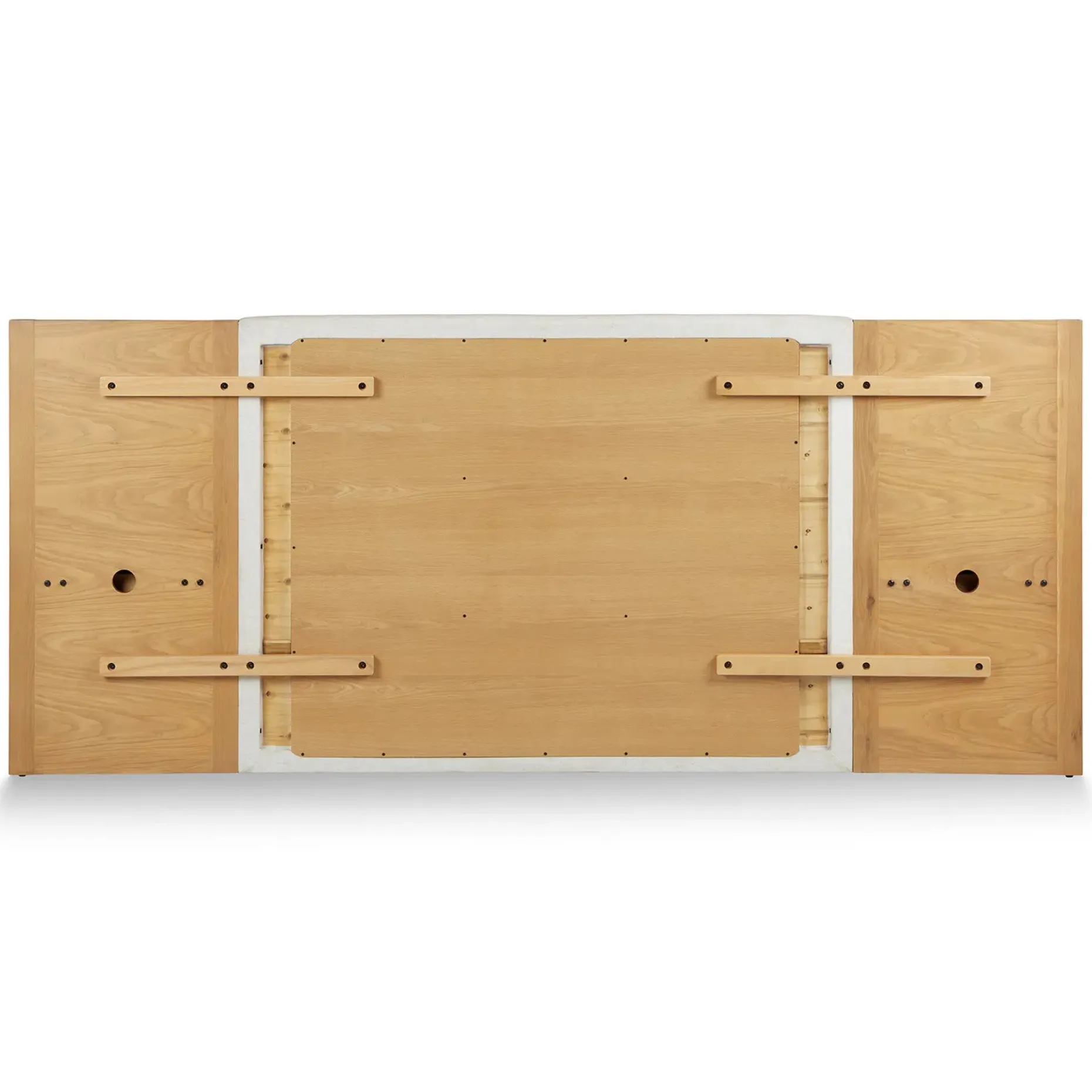 Cassie King Upholstered Bed with Nightstands - Natural Oak and Ivory Chenille