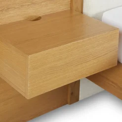 Cassie King Upholstered Bed with Nightstands - Natural Oak and Ivory Chenille
