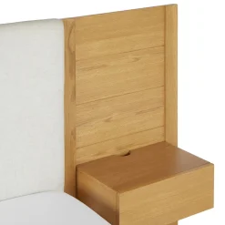 Cassie King Upholstered Bed with Nightstands - Natural Oak and Ivory Chenille