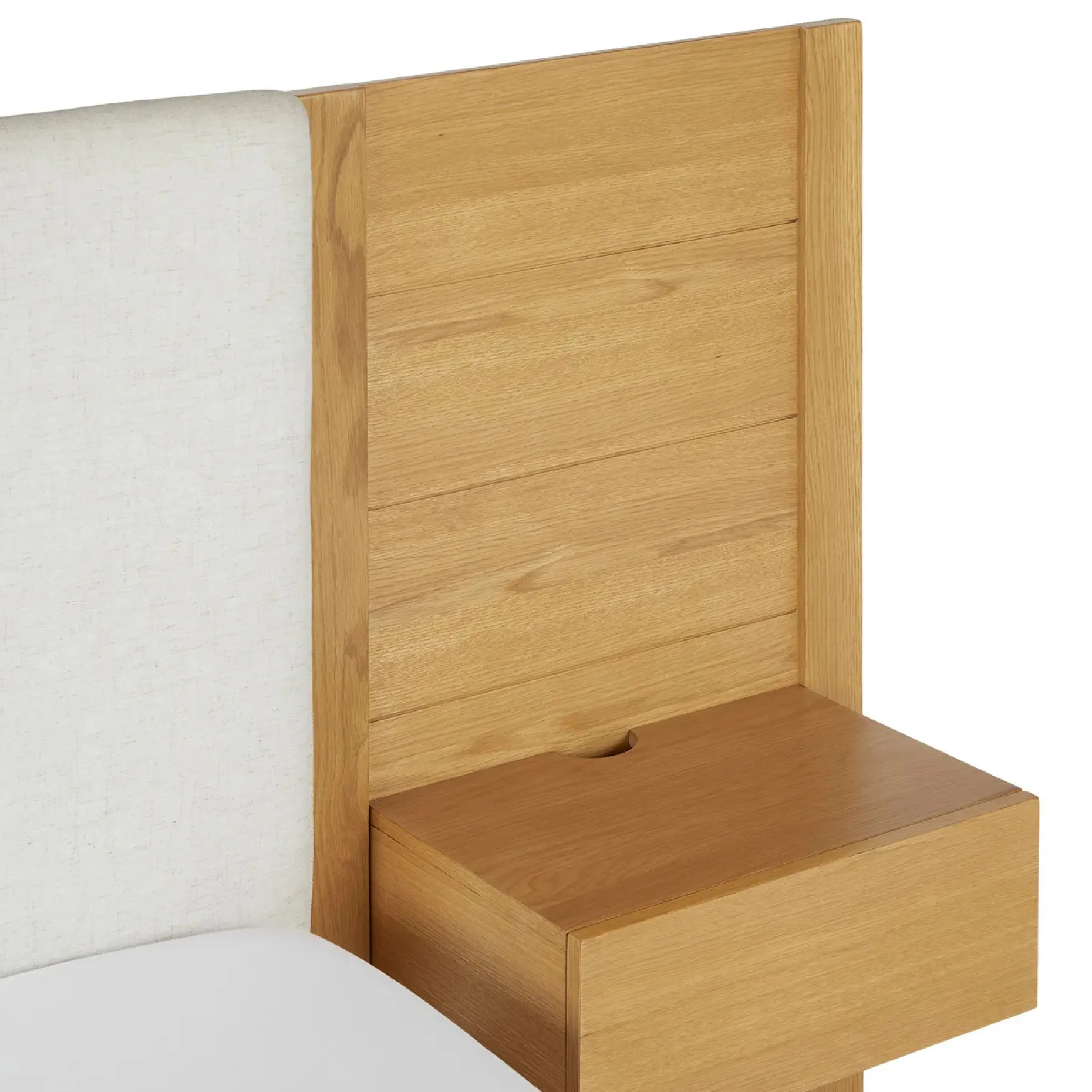 Cassie King Upholstered Bed with Nightstands - Natural Oak and Ivory Chenille