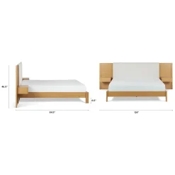 Cassie King Upholstered Bed with Nightstands - Natural Oak and Ivory Chenille