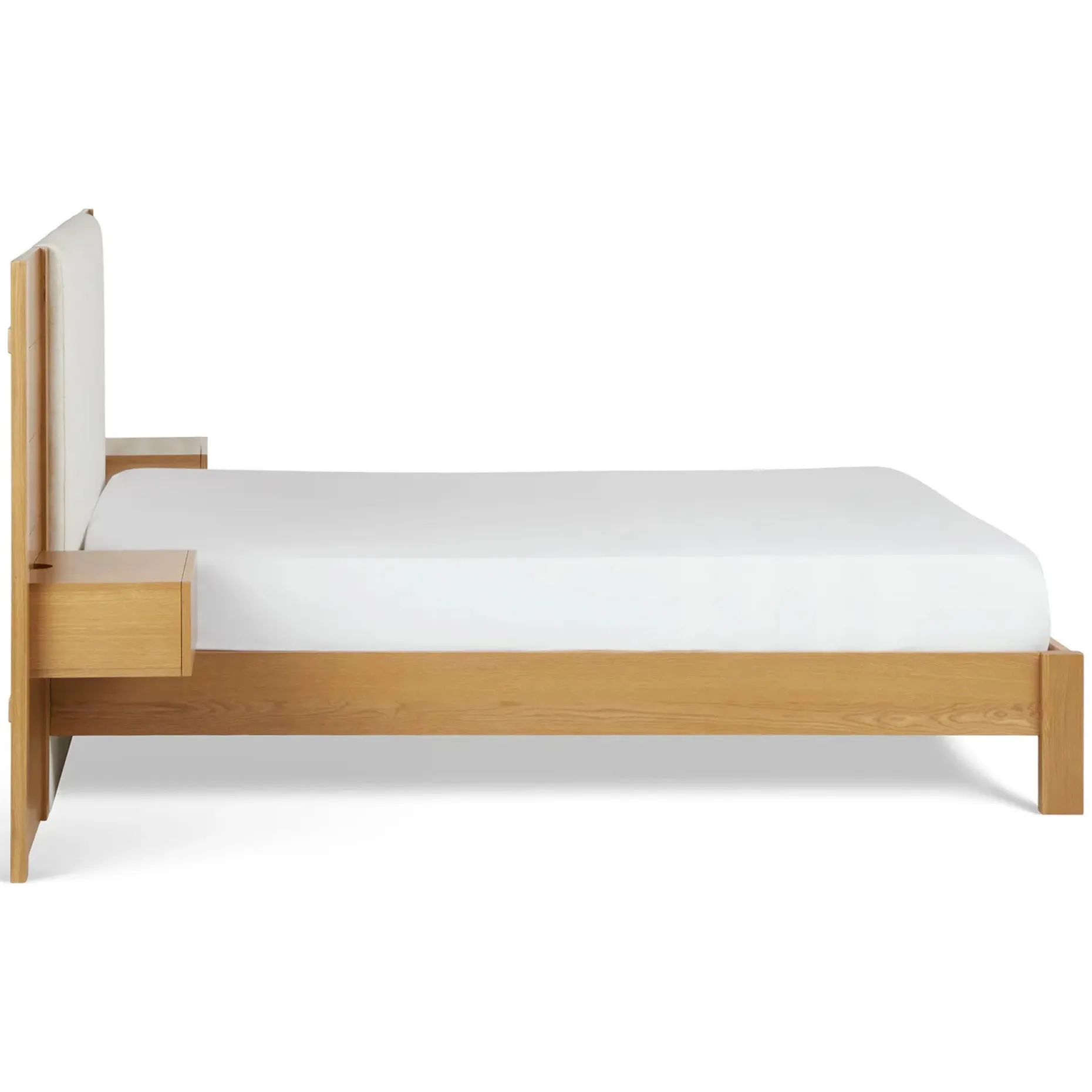 Cassie King Upholstered Bed with Nightstands - Natural Oak and Ivory Chenille