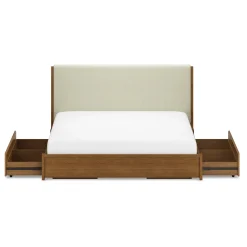 Cassie King Upholstered Storage Bed - Smoked Oak and Taupe Chenille