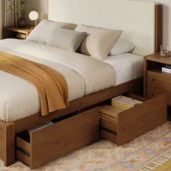 Cassie King Upholstered Storage Bed - Smoked Oak and Taupe Chenille