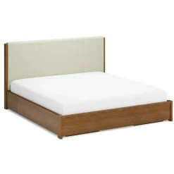 Cassie King Upholstered Storage Bed - Smoked Oak and Taupe Chenille
