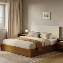 Cassie King Upholstered Storage Bed - Smoked Oak and Taupe Chenille
