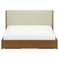 Cassie King Upholstered Storage Bed - Smoked Oak and Taupe Chenille