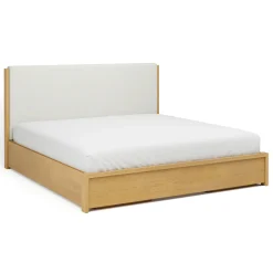 Cassie King Upholstered Storage Bed - Natural Oak and Ivory Chenille
