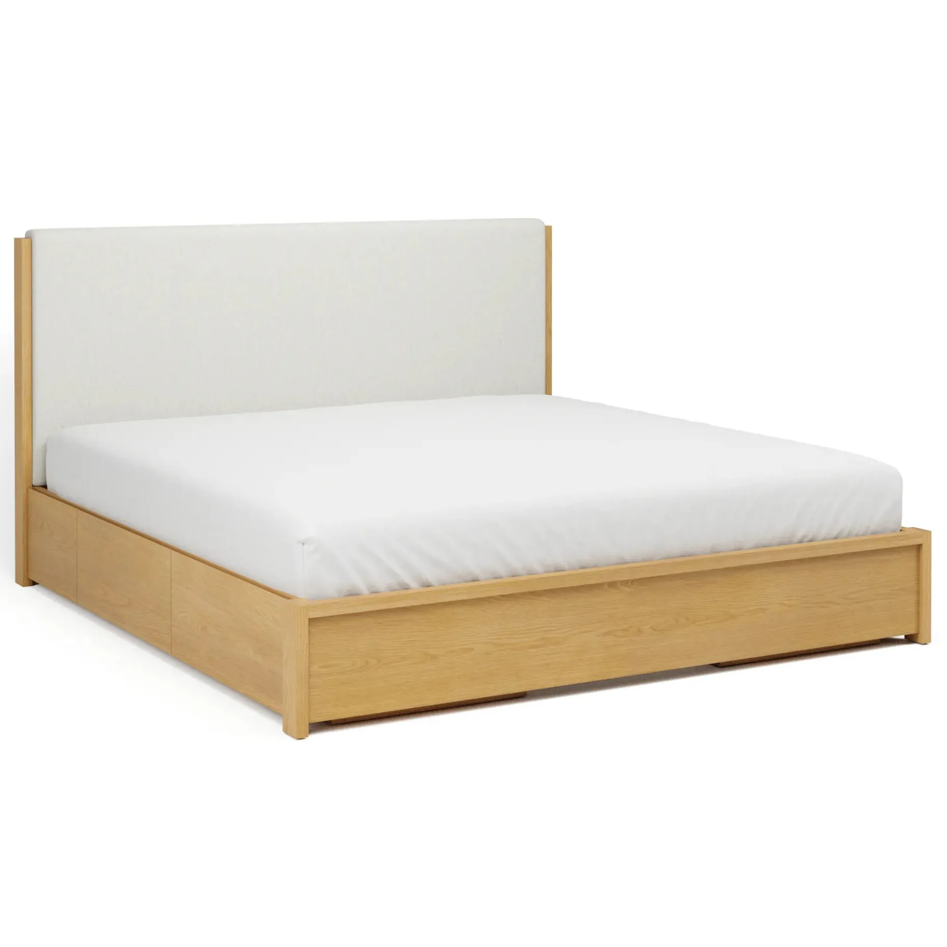 Cassie King Upholstered Storage Bed - Natural Oak and Ivory Chenille