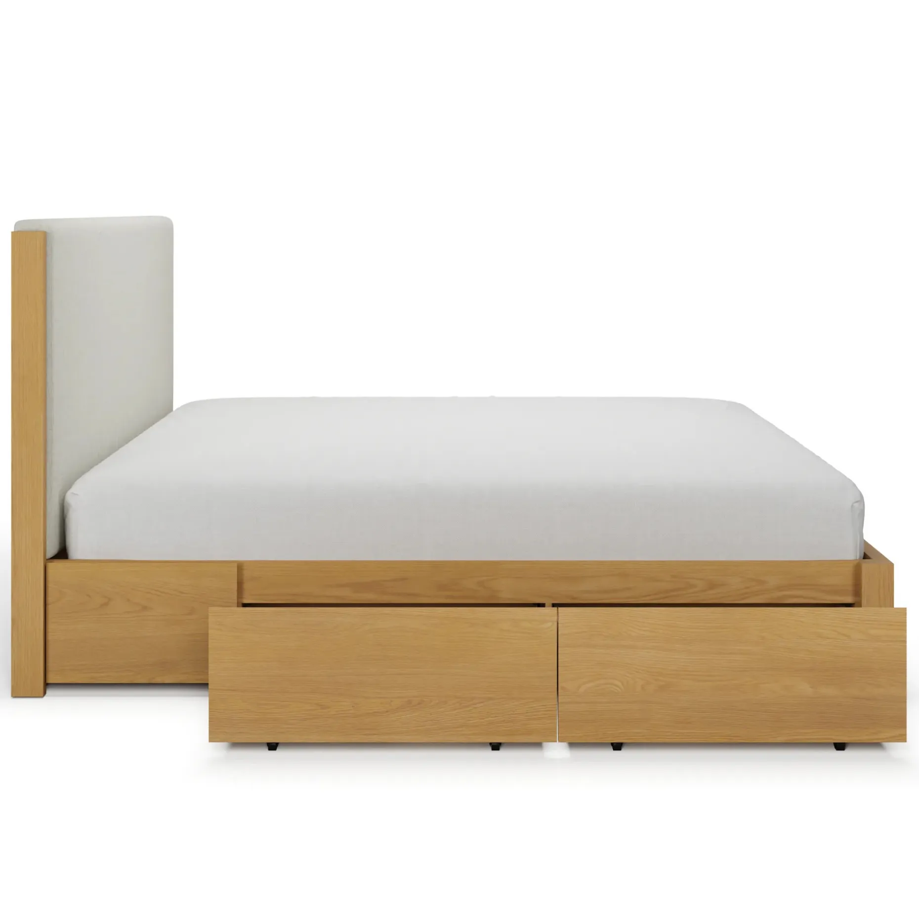 Cassie King Upholstered Storage Bed - Natural Oak and Ivory Chenille
