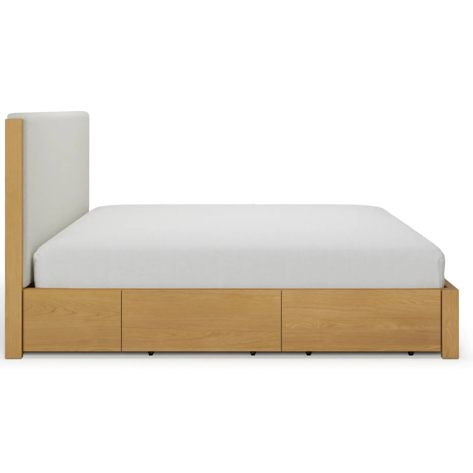 Cassie King Upholstered Storage Bed - Natural Oak and Ivory Chenille