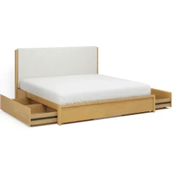 Cassie King Upholstered Storage Bed - Natural Oak and Ivory Chenille