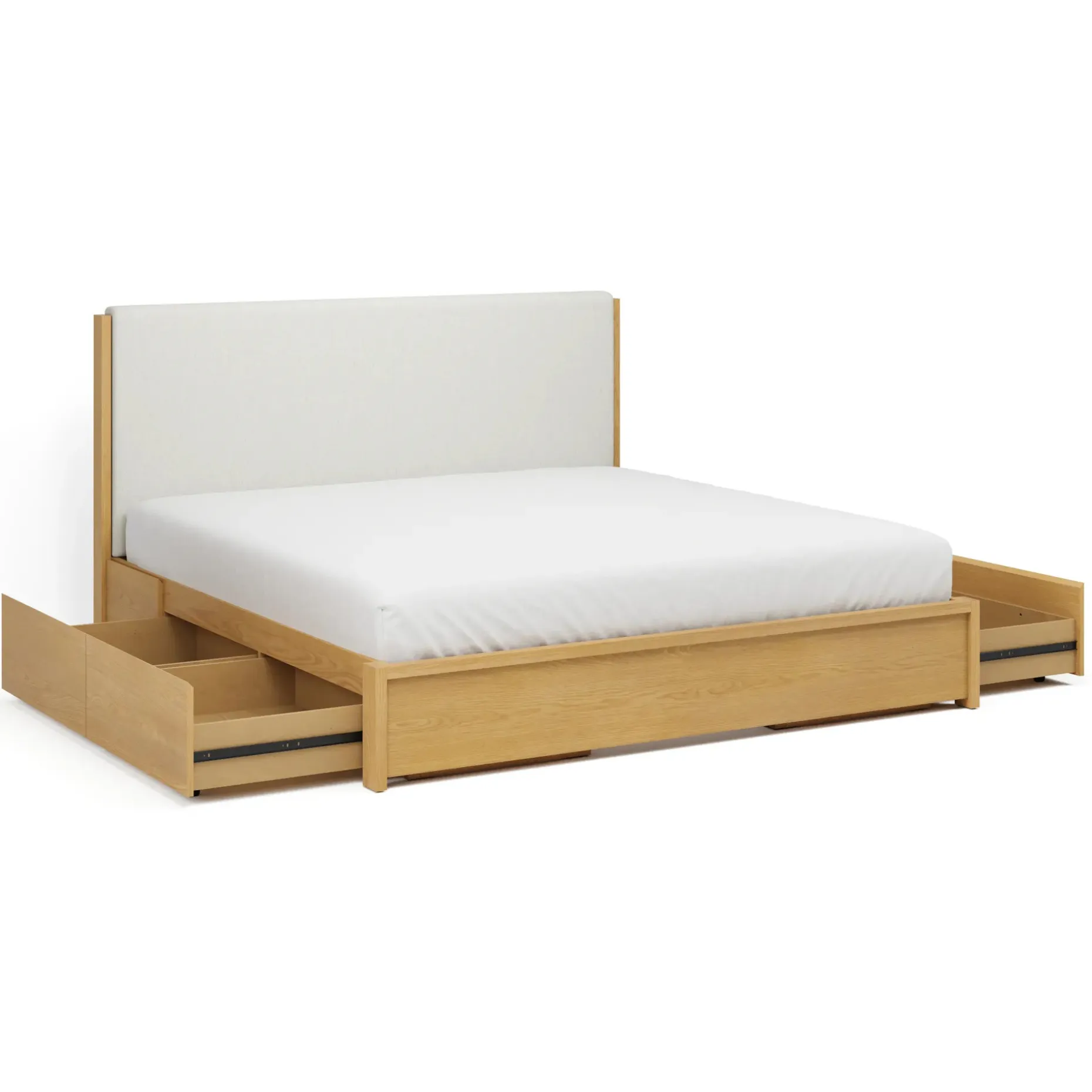 Cassie King Upholstered Storage Bed - Natural Oak and Ivory Chenille