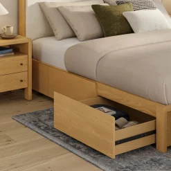 Cassie King Upholstered Storage Bed - Natural Oak and Ivory Chenille