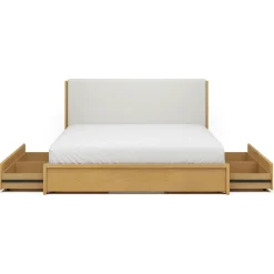 Cassie King Upholstered Storage Bed - Natural Oak and Ivory Chenille