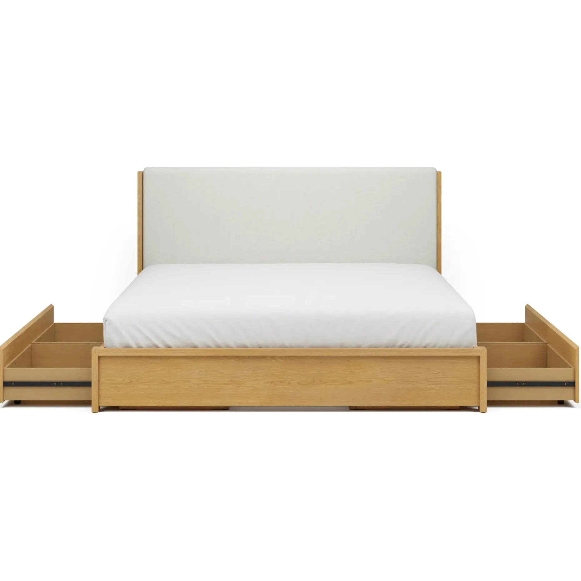 Cassie King Upholstered Storage Bed - Natural Oak and Ivory Chenille