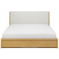 Cassie King Upholstered Storage Bed - Natural Oak and Ivory Chenille