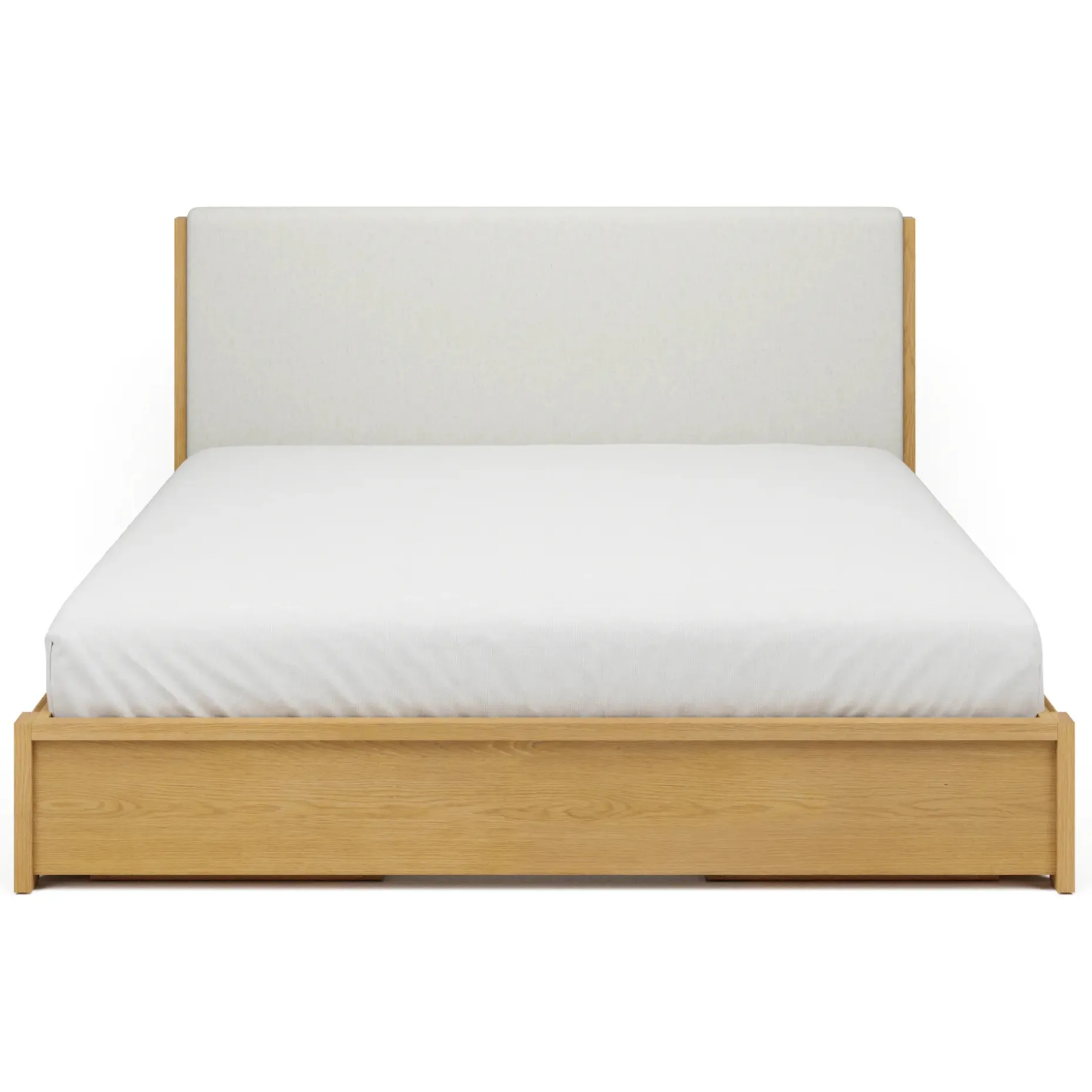 Cassie King Upholstered Storage Bed - Natural Oak and Ivory Chenille