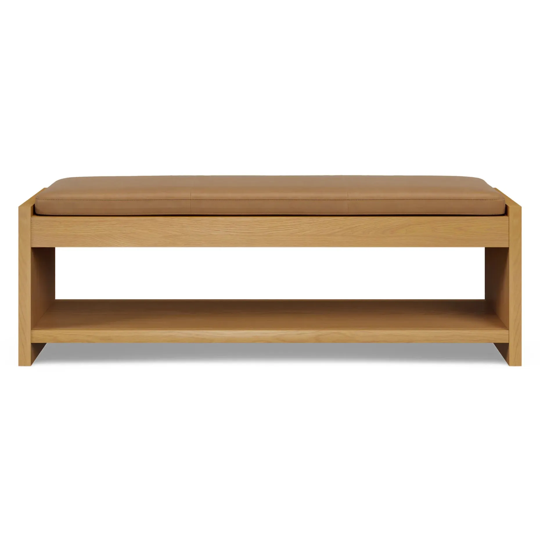Cassie 56" Leather Bench - Natural Oak and Charme Tan