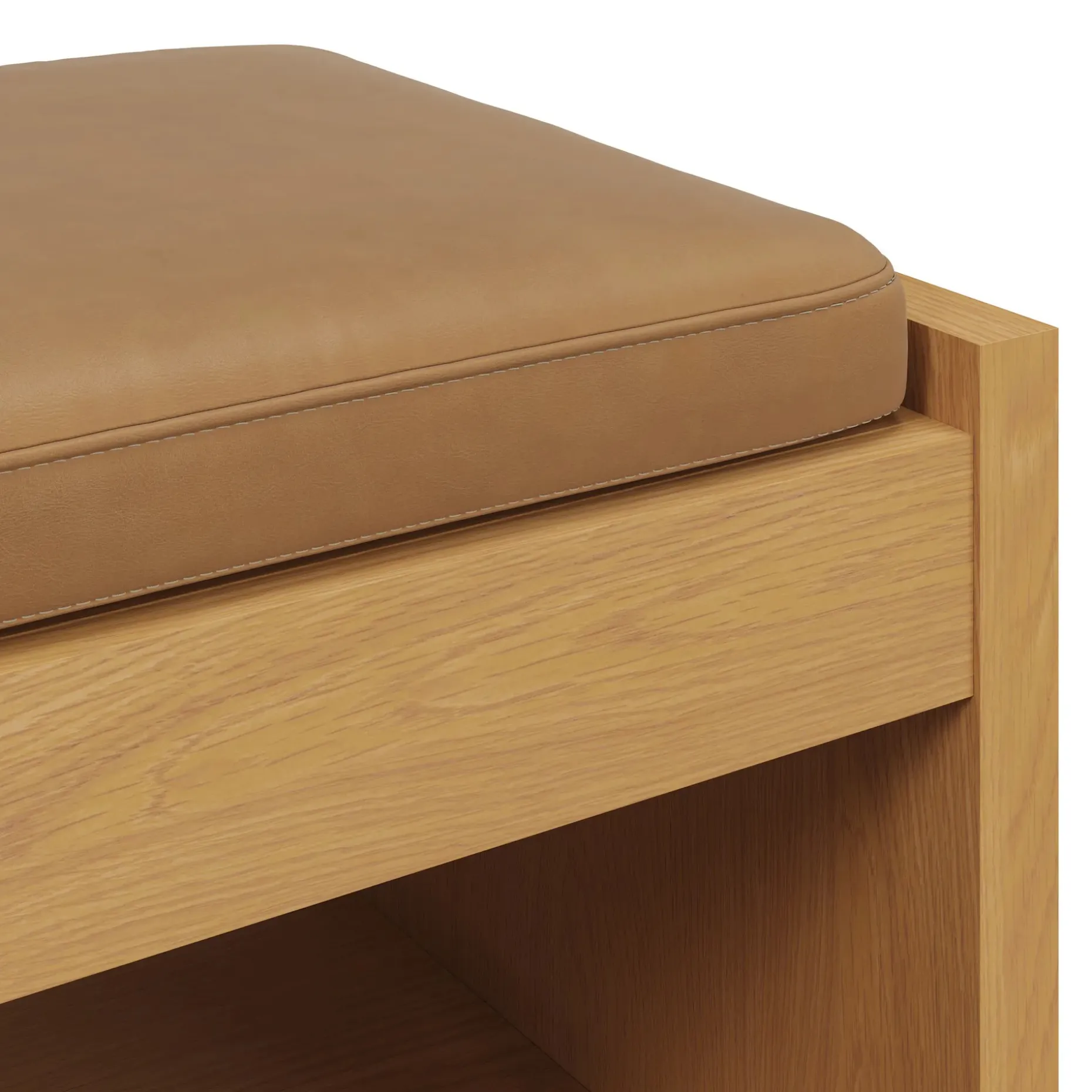 Cassie 56" Leather Bench - Natural Oak and Charme Tan