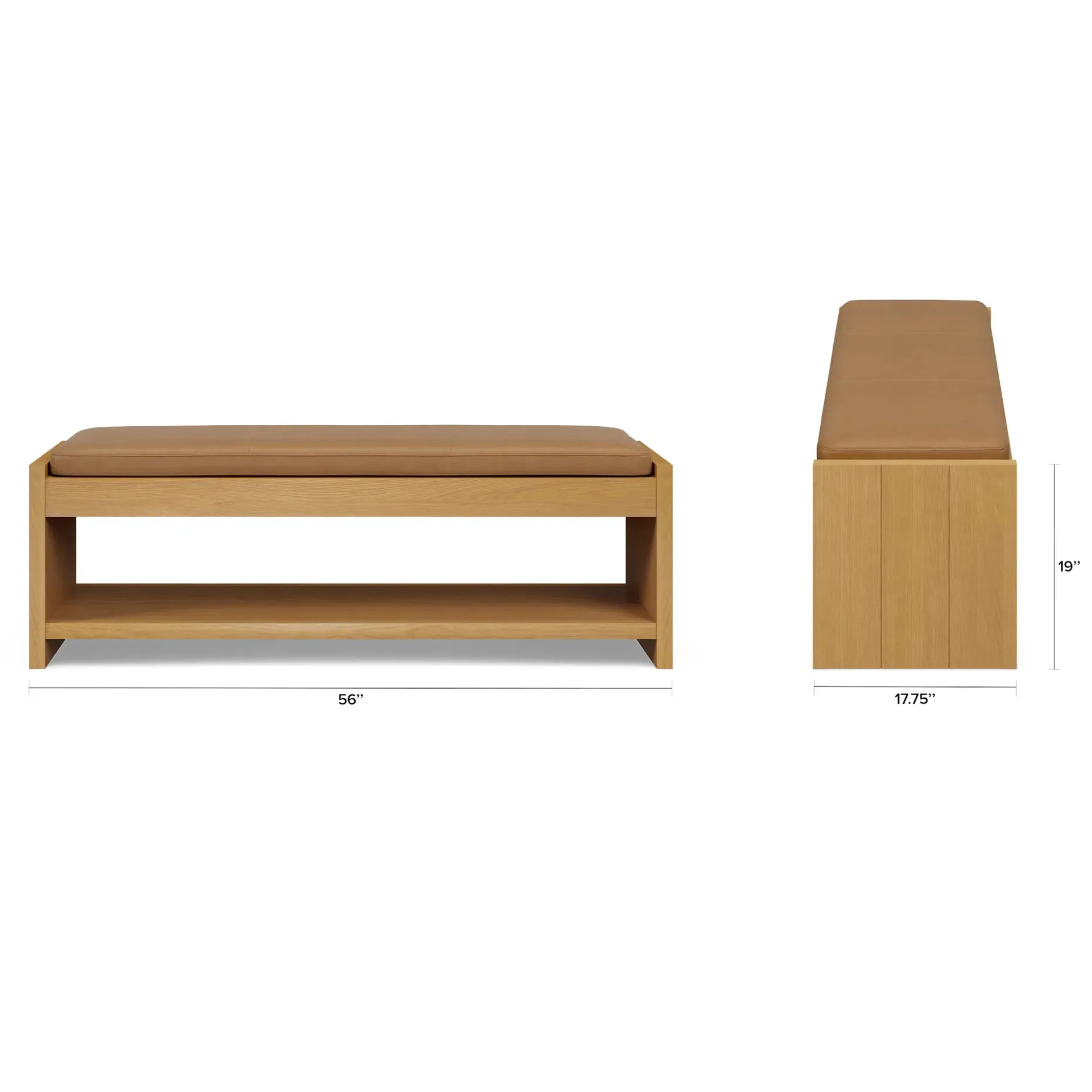 Cassie 56" Leather Bench - Natural Oak and Charme Tan