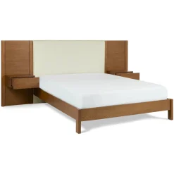 Cassie Queen Upholstered Bed with Nightstands - Smoked Oak and Taupe Chenille